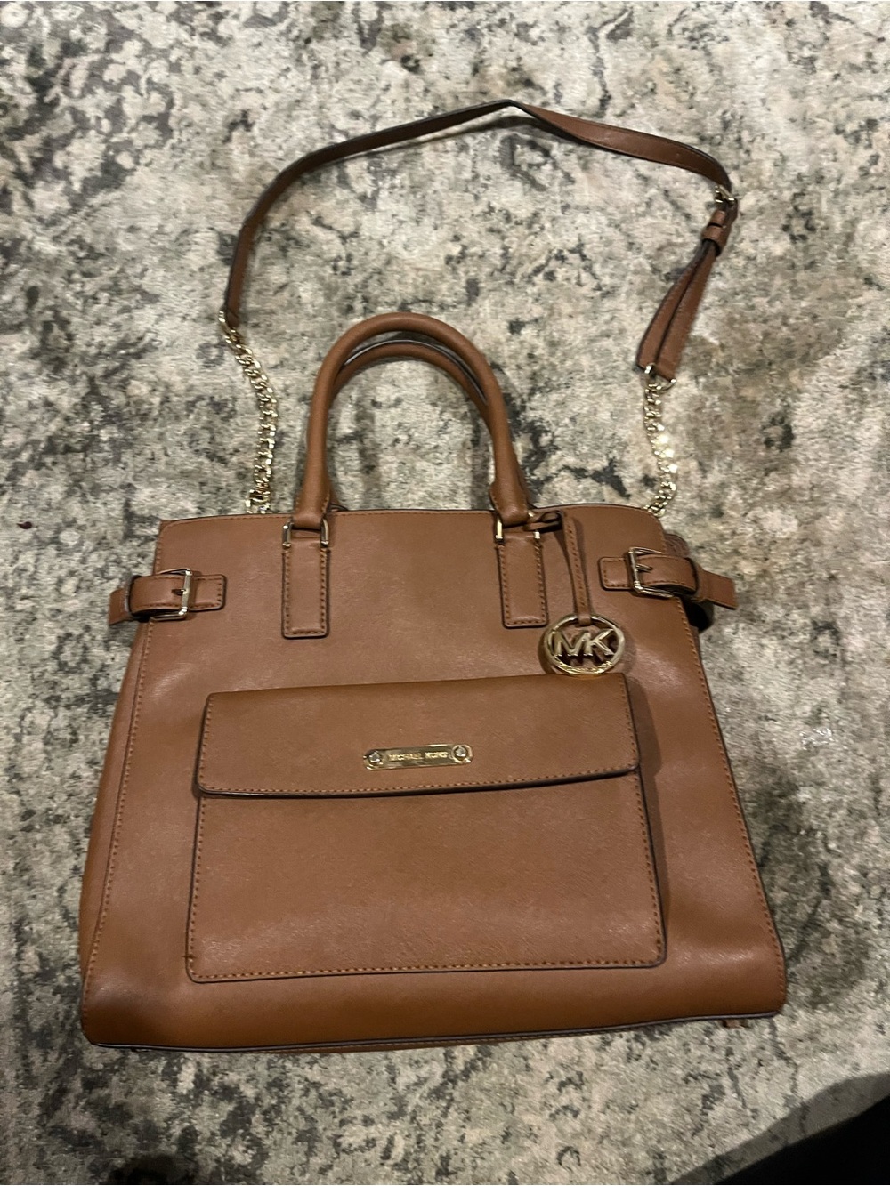 Michael Kors Camel Brown Leather Satchel with Gold Hardware